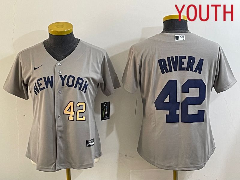 Youth New York Yankees 42 Rivera Grey Game Nike 2024 MLB Jersey style 1